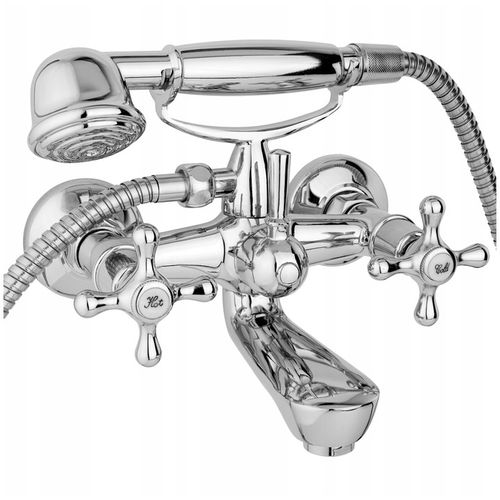 BATERIA WANNOWA PRYSZNICOWA ŚCIENNA KRAN + SŁUCHAWKA ZESTAW WĄŻ RETRO na Arena.pl