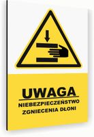 Tabliczka znak informacyjny 20x15 Biała RYZYKO ZGNIECENIA DŁONI Aluminiowa
