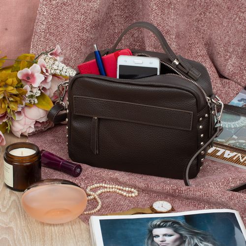 VERA PELLE torebka skórzana kuferek listonoszka z paskiem V167 c.brązowa na Arena.pl