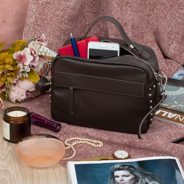 VERA PELLE torebka skórzana kuferek listonoszka z paskiem V167 c.brązowa zdjęcie 2