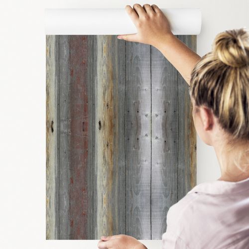 Tapeta Kolorowe Drewniane DESKI Wzór 3D do Salonu na Arena.pl