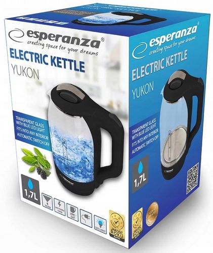 BEZPRZEWODOWY CZAJNIK ELEKTRYCZNY SZKLANY LED 1,7L CZARNY MOCNY na Arena.pl