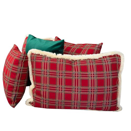 Poszewka 30x50  Świąteczna czerwona krata z frędzlami ecru na Arena.pl