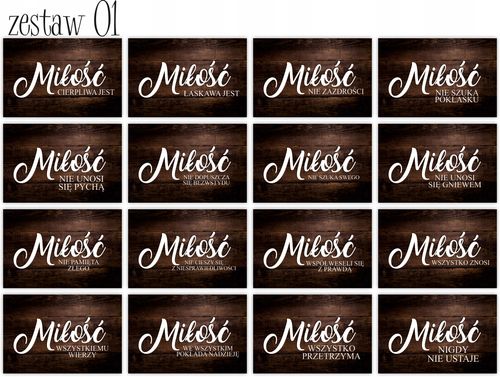 HYMN O MIŁOŚCI tabliczki 16 szt 20x30cm weselne na Arena.pl