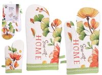 Rękawice kuchenne tekstylne grube para 100% bawełna białe wz. kwiaty liście