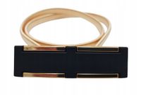 Pasek damski sprężynka złoty czarny prostokąt