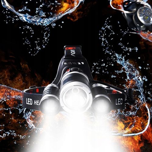 MOCNA LATARKA CZOŁOWA AKUMULATOROWA 3x LED CREE XM L T6 CZOŁÓWKA NA GŁOWĘ na Arena.pl