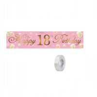 Baner na 18 Urodziny Wodoodporny  40cm x 180cm Różowo-Złoty