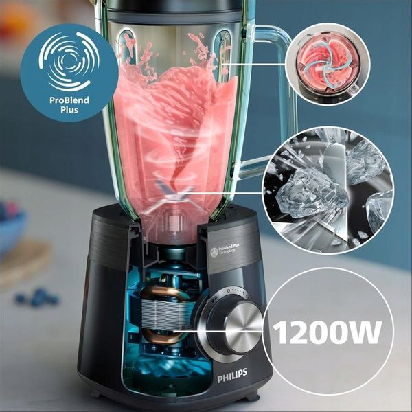 Blender kielichowy Philips Serii 5000 1200 W 2 L HR3031/00 czarny + BIDON zdjęcie 4