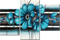 60 90CM OBRAZ 3 ELEM TURKUSOWE KWIATY ŚCIENNY DRUK PŁÓTNO