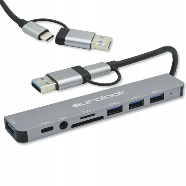 HUB ADAPTER UNIWERSALNY ROZDZIELACZ USB-C 8w1 CZYTNIK SD USB 3.0 AUDIO zdjęcie 1