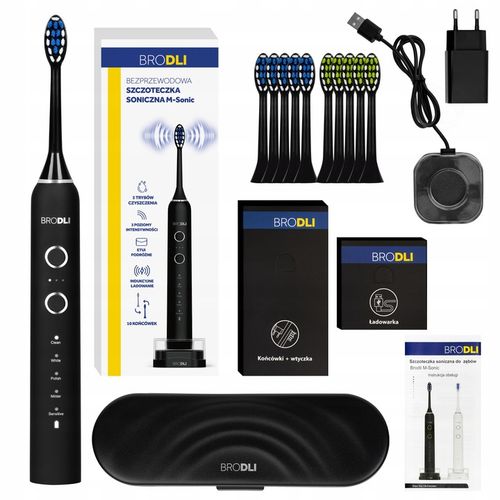 SZCZOTECZKA SONICZNA DO ZĘBÓW ELEKTRYCZNA CZARNA 10 KOŃCÓWEK INDUKCJA na Arena.pl