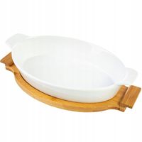 2 x Naczynie ceramiczne żaroodporne podstawa bambusowa do zapiekania na pre