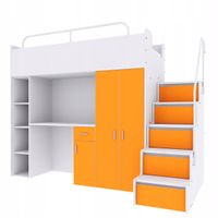 Łóżko piętrowe JSM4 80x190 cm z biurkiem i schodami pomarańczowy mat