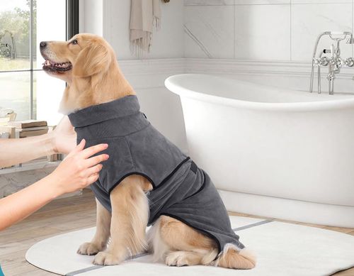 Ręcznik Szlafrok dla Psa Szybkoschnący Chłonny L 60cm Szary Duże Psy na Arena.pl