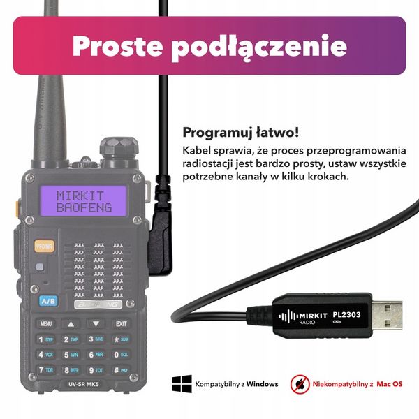 Kabel Mirkit PL2303 BasicModel do programowania krótkofalówek Baofeng „K2” zdjęcie 2
