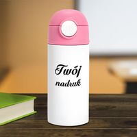 Bidon - butelka 360 ml dla dzieci z dowolnym nadrukiem - biała z różową zakrętką