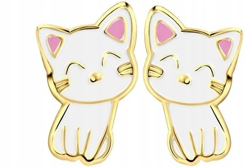 KOLCZYKI SREBRNE DLA DZIEWCZYNKI DZIECI WKRĘTKI SREBRO 925 KOTEK ZŁOTE na Arena.pl