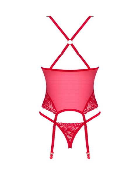 Płomienny Czerwony Gorset i Stringi Obsessive Lacelove XS/S zdjęcie 5