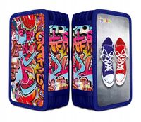 PIÓRNIK SZKOLNY GIMBOO, Z WYPOSAŻ., 3 KOM, GRAFFITI, NIEBIESKI