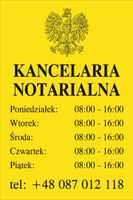 Tabliczka Grawerowana Kancelaria Notarialna godziny otwarcia ŻÓŁTA 40x30