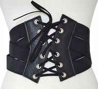 Czarny Gorset Pasek Szeroki Pas Gumowy Sznurowany