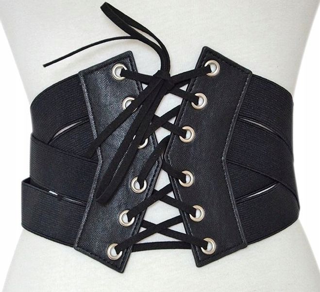 Czarny Gorset Pasek Szeroki Pas Gumowy Sznurowany zdjęcie 1