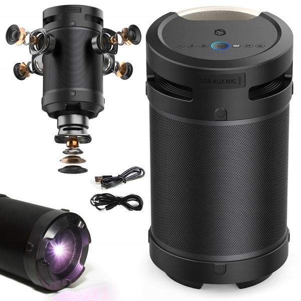 GŁOŚNIK BLUETOOTH PRZENOŚNY MANTA XBASS 360 100W TWS USB MP3 WODOODPRONY zdjęcie 1