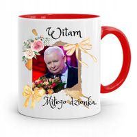 Kubek Czerwony Śmieszny Pis Jarosław Kaczyński Z Nadrukiem Ze Zdjęciem