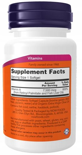 NOW FOODS WITAMINA A 25000IU 250SG WZROK SKÓRA na Arena.pl