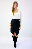 Spódnica Ołówkowa Asymetryczna z Rozcięciem MIDI Czarna L
