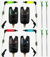 ZESTAW 4x SYGNALIZATOR WĘDKARSKI CZUJNIK LINIA LED+ 4x SWINGER+ 4x PODPÓRKA