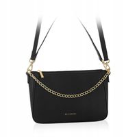 BETLEWSKI mała torebka damska czarna ze złotym paskiem łańcuszek na ramię