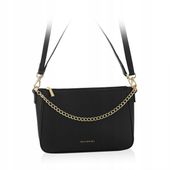 BETLEWSKI mała torebka damska czarna ze złotym paskiem łańcuszek na ramię