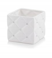 Osłonka Ceramiczna Kwadratowa Glamour Cyrkonie Biała Ozdobna 14 cm