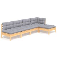 5-cz. zestaw wypoczynkowy do ogrodu, szare poduszki, sosna