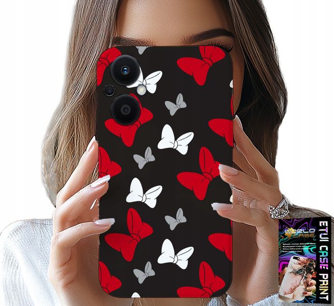 ETUI DO OPPO RENO7 LITE 5G - KOKARDKI CZERWONO BIAŁE MYSZKA, WZORY zdjęcie 1