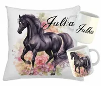 ZESTAW kubek + poduszka KONIE KOŃ + imię