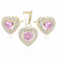 DELIKATNY POZŁACANY SREBRNY KOMPLET SERCA SERDUSZKA BIAŁE RÓŻOWE CYRKONIE