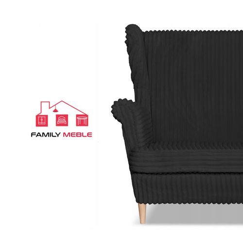 Zestaw uszak Rene Estella sofa fotele pufy czarny sztruks na Arena.pl