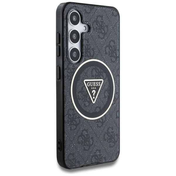 Etui Guess 4G Glitter Triangle Buttons MagSafe do Samsung Galaxy S25 czarny zdjęcie 4