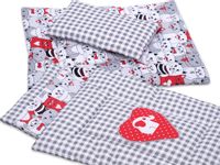 Pościel BOBO z aplikacją dla lalki  duża szara krata z sercem