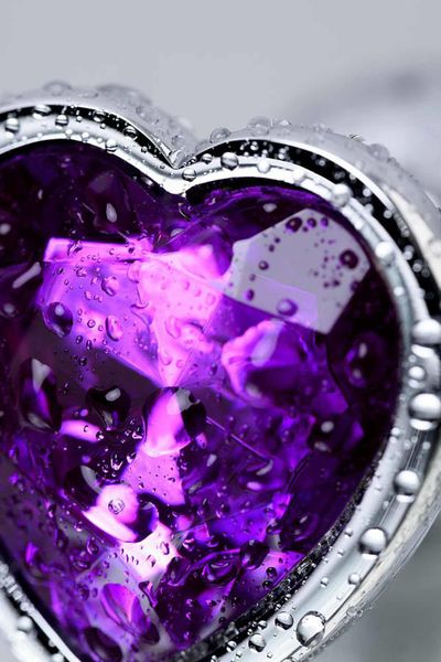 Silver Anal Plug With Purple Gem Heart-Shaped zdjęcie 8