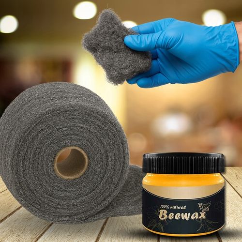 Zestaw do Polerowania Drewna Podłóg Mebli Wosk BeeWax + Wełna Stalowa na Arena.pl