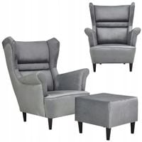 Fotel uszak Zoja z podnóżkiem skandynawski Family Meble popielaty pufą