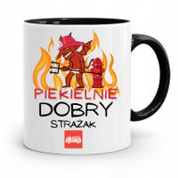 Kubek Czarny Dla Strażaka Piekielnie Dobry Strażak Z Nadrukiem Ze Zdjęciem