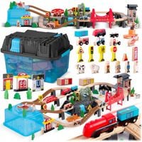 Kolejka drewniana miasteczko pociąg auta duży zestaw 100 szt. Ricokids