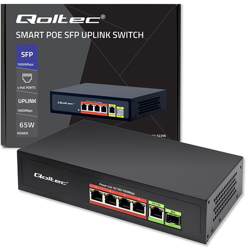 Qoltec Switch PoE 4x RJ45, 1x Uplink, 1x SFP, 65W na Arena.pl