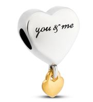 srebrny charms serce ze złotą zawieszką do modułowej bransoletki - peterson