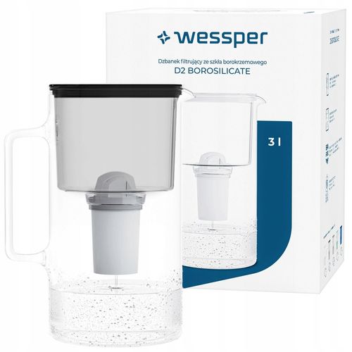 Dzbanek filtrujący szklany Wessper 3l D2 BOROSILICATE czarny + 1x na Arena.pl